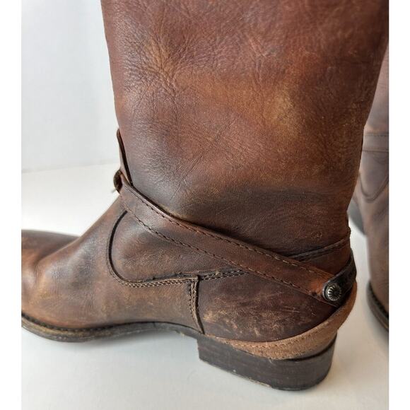FRYE Lindsay Plate Distressed Leather Tall Riding Boots 76975 Brown Size 7 B - Picture 13 of 16